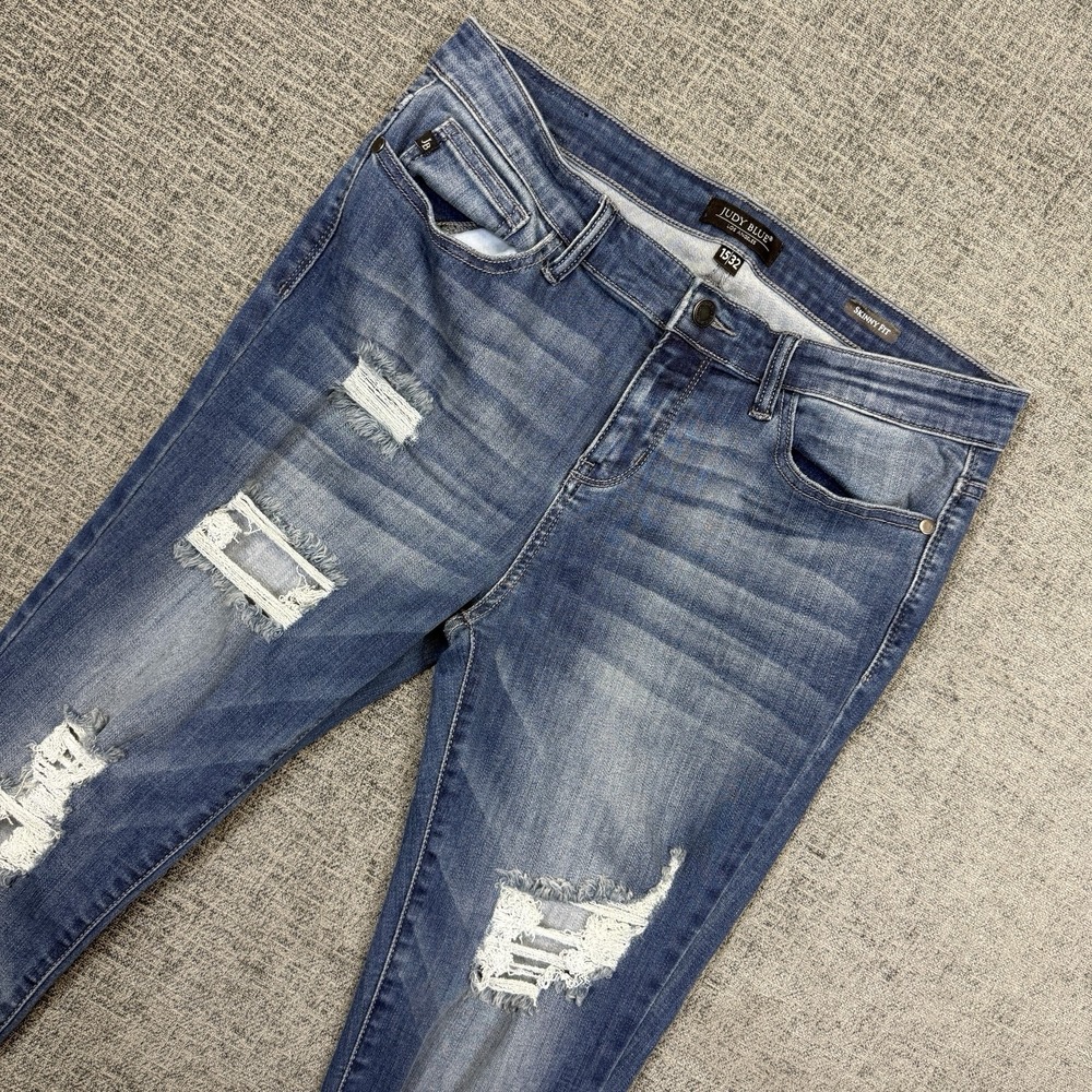 Judy Blue‎ Jeans Womens 15/32 Skinny Fit Mid Rise Stretch Denim Distressed Holes